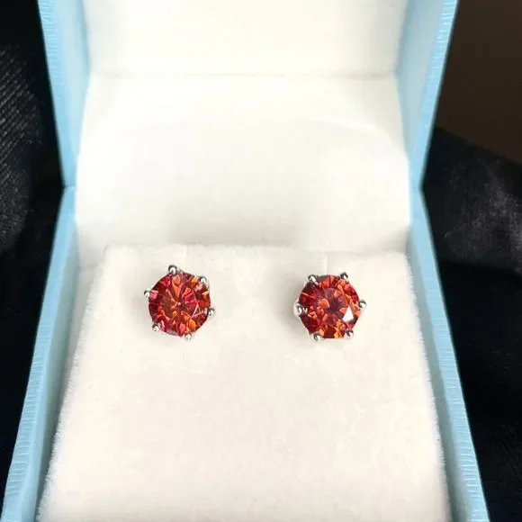 2.0ct Orange Moissanite Diamond 6 Prong Earrings for Women 925 Sterling Silver - Picture 6 of 10